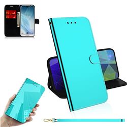 Shining Mirror Like Surface Leather Wallet Case for Sharp AQUOS R2 SH-03K SHV42 - Mint Green