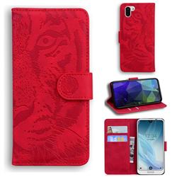 Intricate Embossing Tiger Face Leather Wallet Case for Sharp AQUOS R2 SH-03K SHV42 - Red