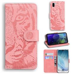 Intricate Embossing Tiger Face Leather Wallet Case for Sharp AQUOS R2 SH-03K SHV42 - Pink