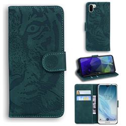 Intricate Embossing Tiger Face Leather Wallet Case for Sharp AQUOS R2 SH-03K SHV42 - Green