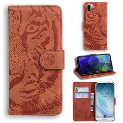 Intricate Embossing Tiger Face Leather Wallet Case for Sharp AQUOS R2 SH-03K SHV42 - Brown
