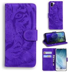 Intricate Embossing Tiger Face Leather Wallet Case for Sharp AQUOS R2 SH-03K SHV42 - Purple