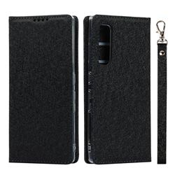 Ultra Slim Magnetic Automatic Suction Silk Lanyard Leather Flip Cover for Fujitsu Arrows NX9 F-52A - Black