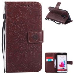 Embossing Sunflower Leather Wallet Case for LG G3 D850 D855 LS990 - Brown