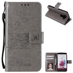 Embossing Owl Couple Flower Leather Wallet Case for LG G3 D850 D855 LS990 - Gray