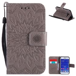 Embossing Sunflower Leather Wallet Case for Samsung Galaxy Core Prime G360 - Gray