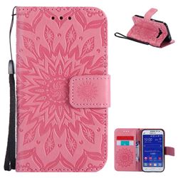 Embossing Sunflower Leather Wallet Case for Samsung Galaxy Core Prime G360 - Pink