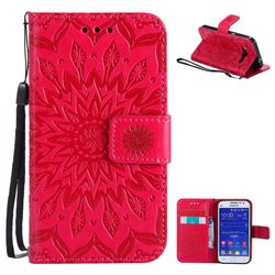 Embossing Sunflower Leather Wallet Case for Samsung Galaxy Core Prime G360 - Red