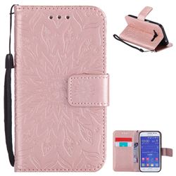 Embossing Sunflower Leather Wallet Case for Samsung Galaxy Core Prime G360 - Rose Gold