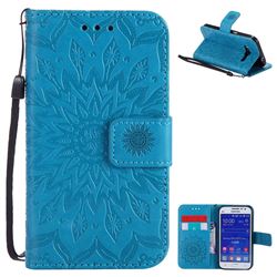 Embossing Sunflower Leather Wallet Case for Samsung Galaxy Core Prime G360 - Blue