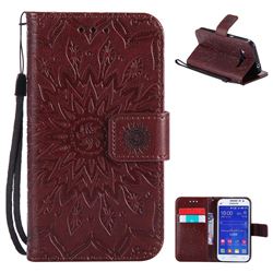 Embossing Sunflower Leather Wallet Case for Samsung Galaxy Core Prime G360 - Brown