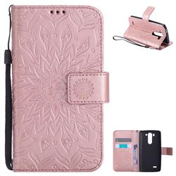 Embossing Sunflower Leather Wallet Case for LG G3 Beat Mini G3S D725 D722 D729 B2mini - Rose Gold