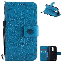 Embossing Sunflower Leather Wallet Case for LG G3 Beat Mini G3S D725 D722 D729 B2mini - Blue