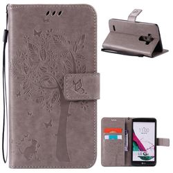 Embossing Butterfly Tree Leather Wallet Case for LG G4 - Grey