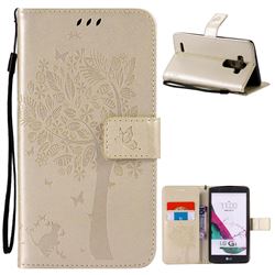Embossing Butterfly Tree Leather Wallet Case for LG G4 - Champagne