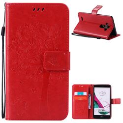 Embossing Butterfly Tree Leather Wallet Case for LG G4 - Red