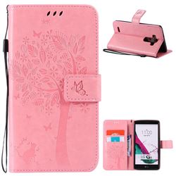 Embossing Butterfly Tree Leather Wallet Case for LG G4 - Pink