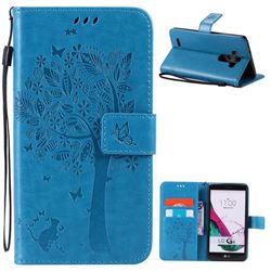 Embossing Butterfly Tree Leather Wallet Case for LG G4 - Blue