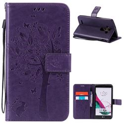 Embossing Butterfly Tree Leather Wallet Case for LG G4 - Purple