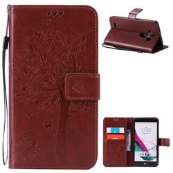 Embossing Butterfly Tree Leather Wallet Case for LG G4 - Brown