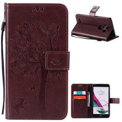 Embossing Butterfly Tree Leather Wallet Case for LG G4 - Coffee