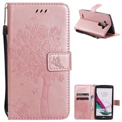 Embossing Butterfly Tree Leather Wallet Case for LG G4 H810 VS999 F500 - Rose Pink