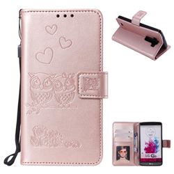 Embossing Owl Couple Flower Leather Wallet Case for LG G4 H810 VS999 F500 - Rose Gold