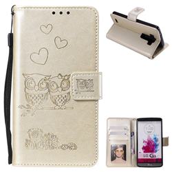 Embossing Owl Couple Flower Leather Wallet Case for LG G4 H810 VS999 F500 - Golden