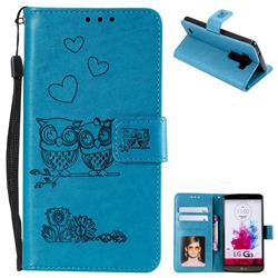 Embossing Owl Couple Flower Leather Wallet Case for LG G4 H810 VS999 F500 - Blue
