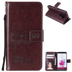 Embossing Owl Couple Flower Leather Wallet Case for LG G4 H810 VS999 F500 - Brown