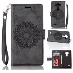 Embossing Retro Matte Mandala Flower Leather Wallet Case for LG G4 H810 VS999 F500 - Black