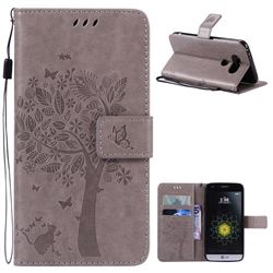 Embossing Butterfly Tree Leather Wallet Case for LG G5 - Grey