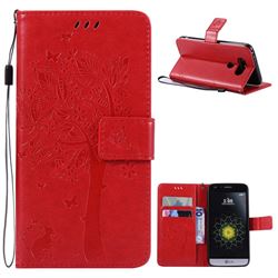 Embossing Butterfly Tree Leather Wallet Case for LG G5 - Red