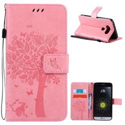 Embossing Butterfly Tree Leather Wallet Case for LG G5 - Pink