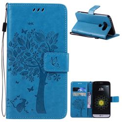 Embossing Butterfly Tree Leather Wallet Case for LG G5 - Blue