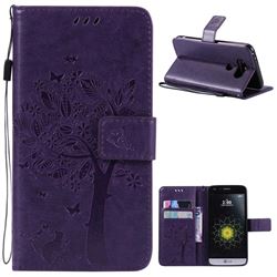Embossing Butterfly Tree Leather Wallet Case for LG G5 - Purple