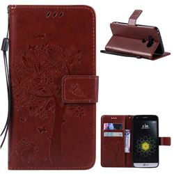 Embossing Butterfly Tree Leather Wallet Case for LG G5 - Brown