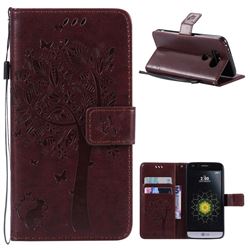 Embossing Butterfly Tree Leather Wallet Case for LG G5 - Coffee