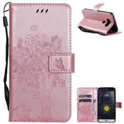 Embossing Butterfly Tree Leather Wallet Case for LG G5 - Rose Pink