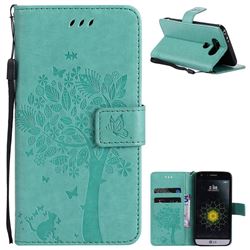 Embossing Butterfly Tree Leather Wallet Case for LG G5 - Cyan