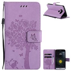 Embossing Butterfly Tree Leather Wallet Case for LG G5 - Violet