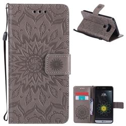 Embossing Sunflower Leather Wallet Case for LG G5 - Gray