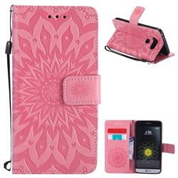 Embossing Sunflower Leather Wallet Case for LG G5 - Pink
