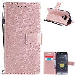 Embossing Sunflower Leather Wallet Case for LG G5 - Rose Gold