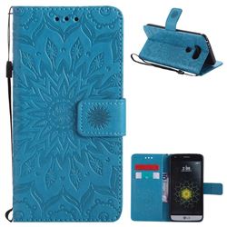 Embossing Sunflower Leather Wallet Case for LG G5 - Blue