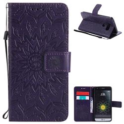 Embossing Sunflower Leather Wallet Case for LG G5 - Purple