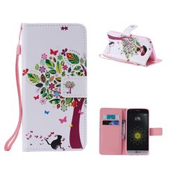 Cat and Tree PU Leather Wallet Case for LG G5
