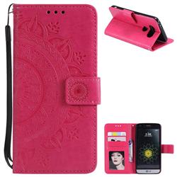 Intricate Embossing Datura Leather Wallet Case for LG G5 - Rose Red