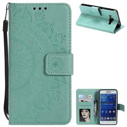 Intricate Embossing Datura Leather Wallet Case for Samsung Galaxy Grand Prime G530 - Mint Green