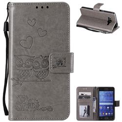 Embossing Owl Couple Flower Leather Wallet Case for Samsung Galaxy Grand Prime G530 - Gray
